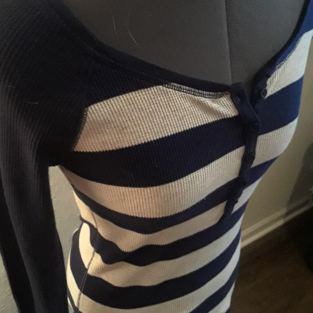 SO Navy Blue Striped Waffle Long Sleeved Shirt - Picture 2 of 13